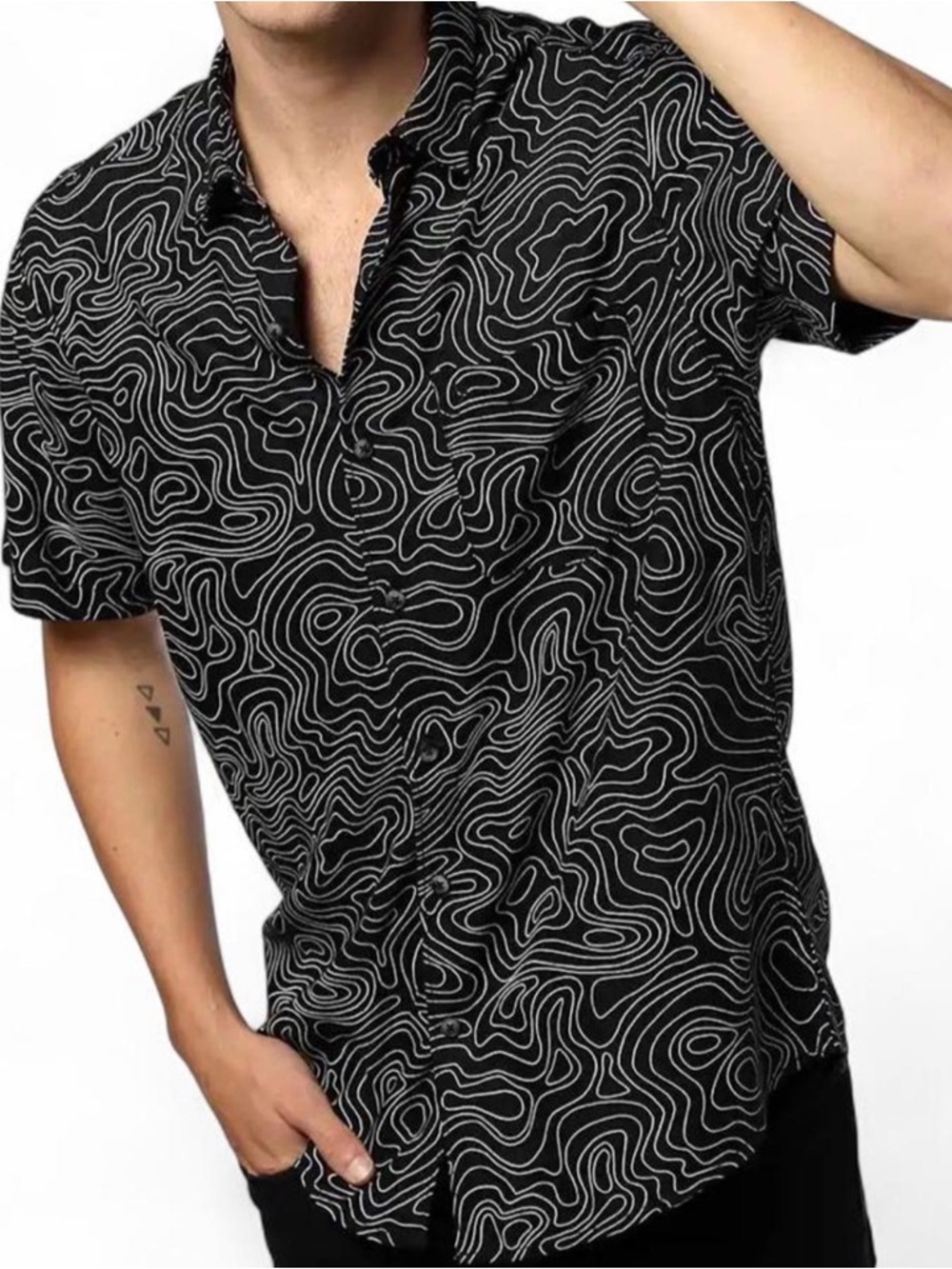 John Players Printed Slim Fit Shirt – Medium – Topographic Print – Like New